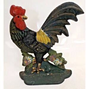 Cast Iron 7.5'' Rooster Doorstop Bookend Painted Farmhouse Chicken